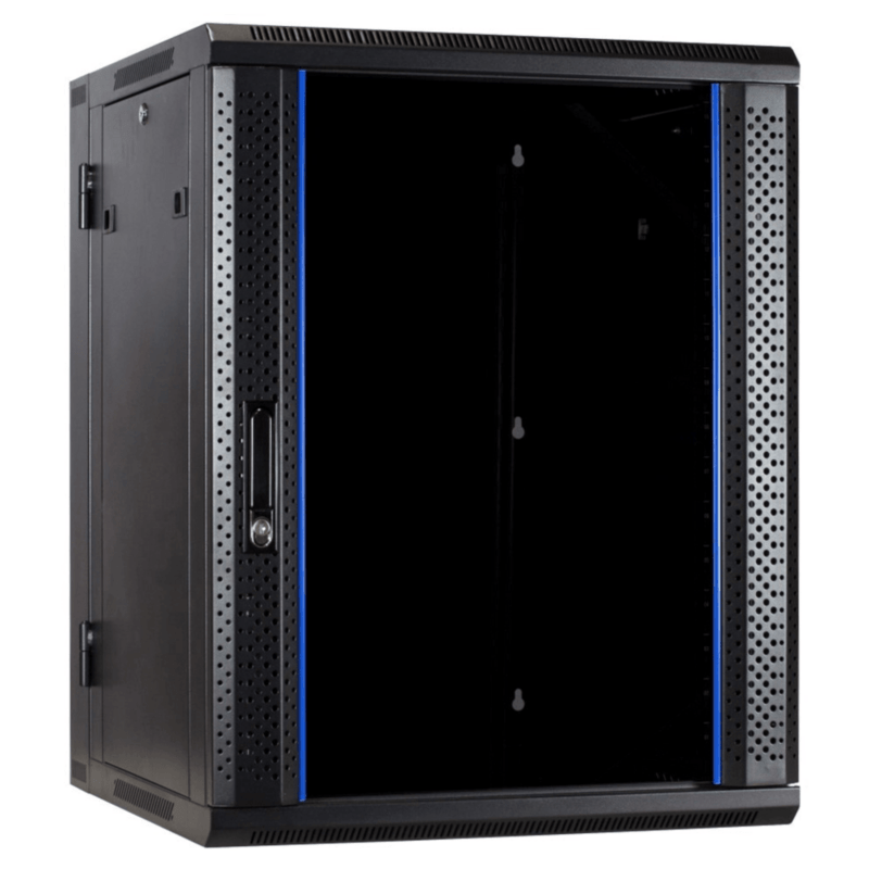 18 HE Netzwerkschrank, schwenkbarer Wandschrank mit Glastür 600 x 600 x 900 mm (BxTxH)