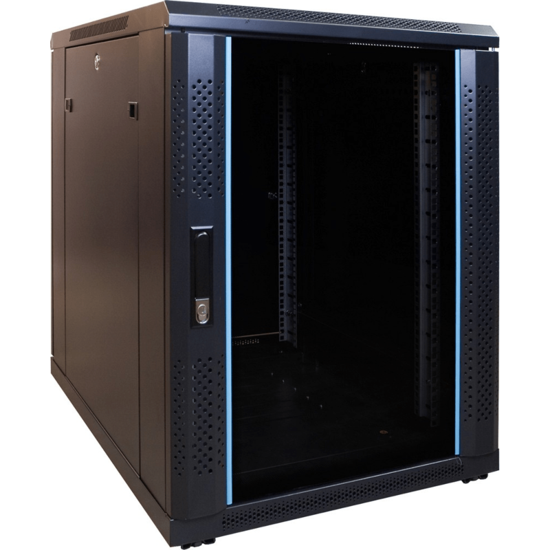 15 HE kleiner Netzwerkschrank mit Glastür 600 x 800 x 860mm (BxTxH)