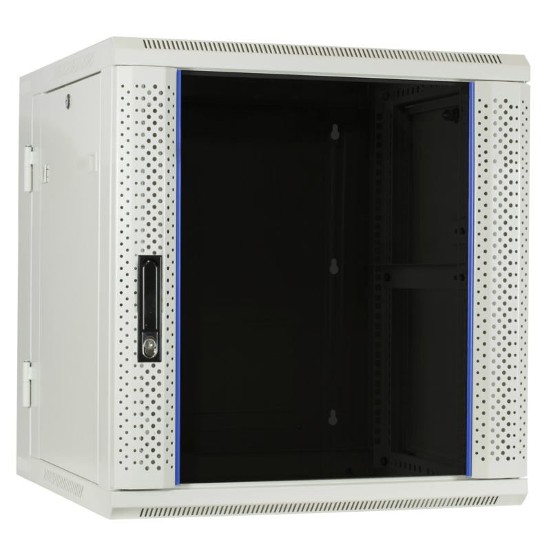 12 HE weißer Netzwerkschrank, schwenkbarer Wandschrank mit Glastür 600 x 600 x 635 mm (BxTxH)
