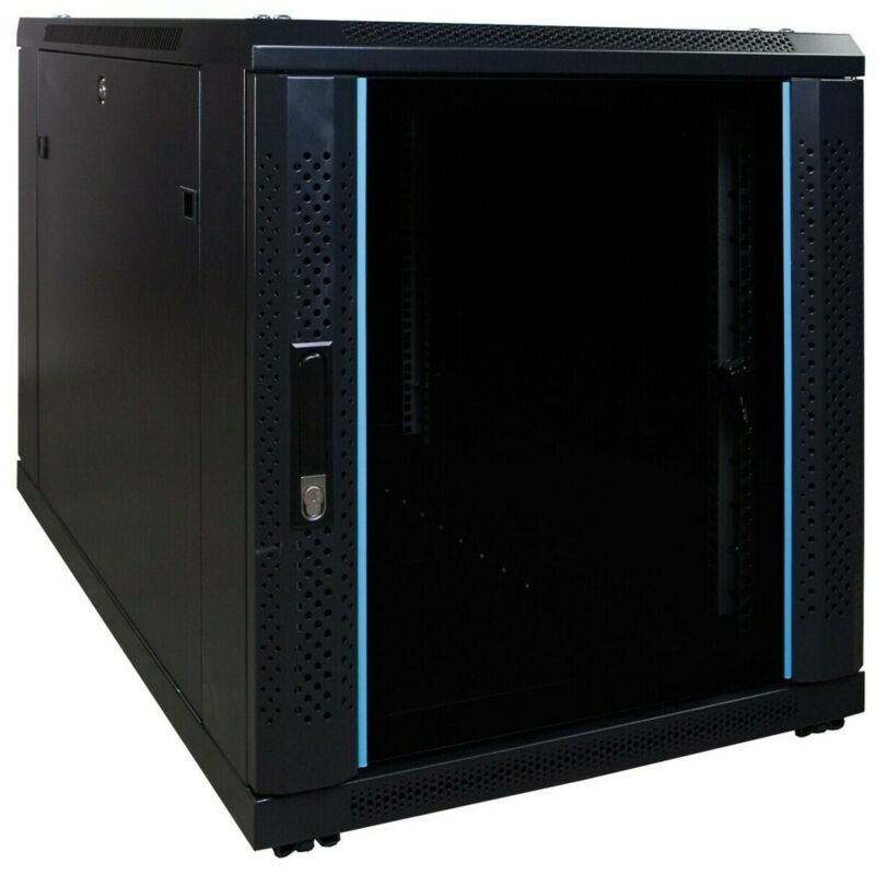 12 HE kleiner Netzwerkschrank mit Glastür 600 x 1000 x 720 mm (BxTxH)