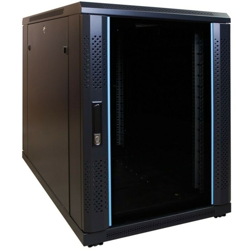 15 HE kleiner Netzwerkschrank mit Glastür 600 x 1000 x 860 mm (BxTxH)