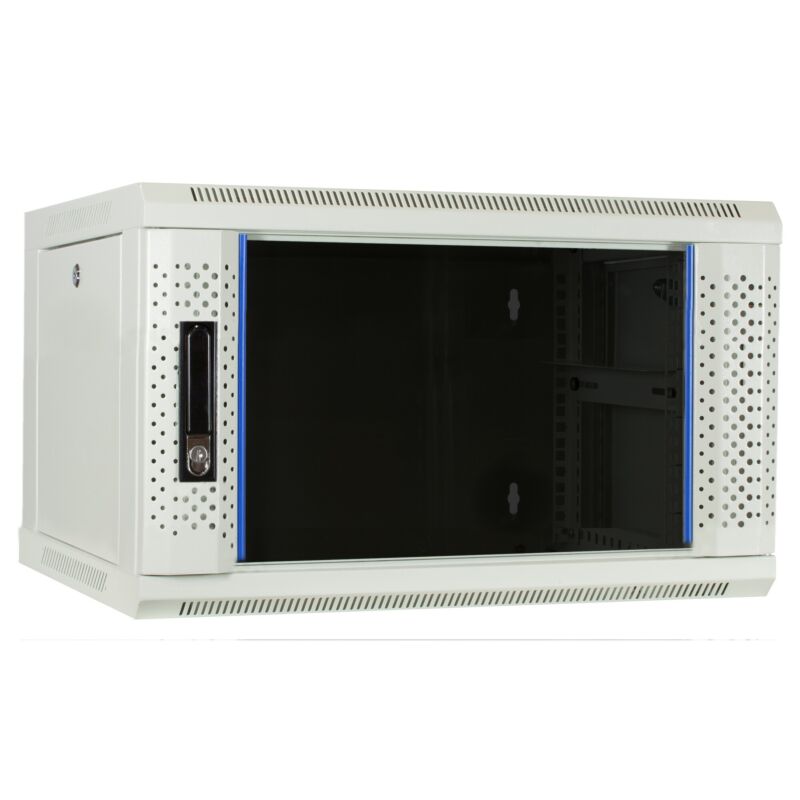 6 HE weißer Netzwerkschrank, Wandschrank mit Glastür 600 x 450 x 367 mm (BxTxH)