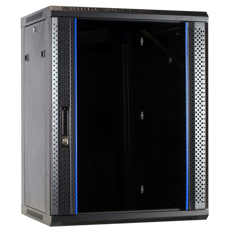 15 HE Netzwerkschrank, Wandschrank mit Glastür 600 x 450 x 770 mm (BxTxH)
