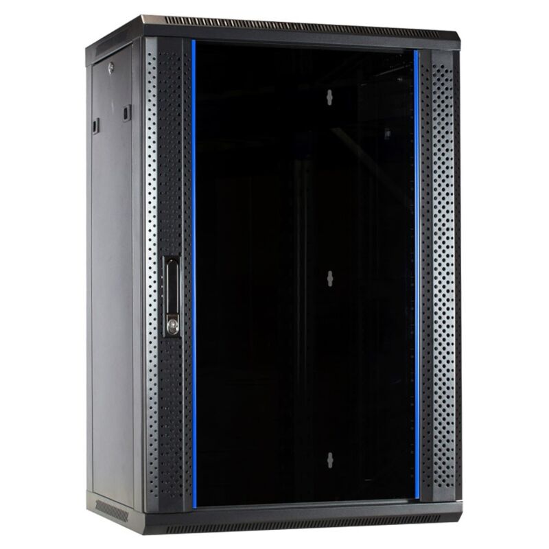 18 HE Netzwerkschrank, Wandschrank mit Glastür, unmontiert 600 x 450 x 900 mm (BxTxH)