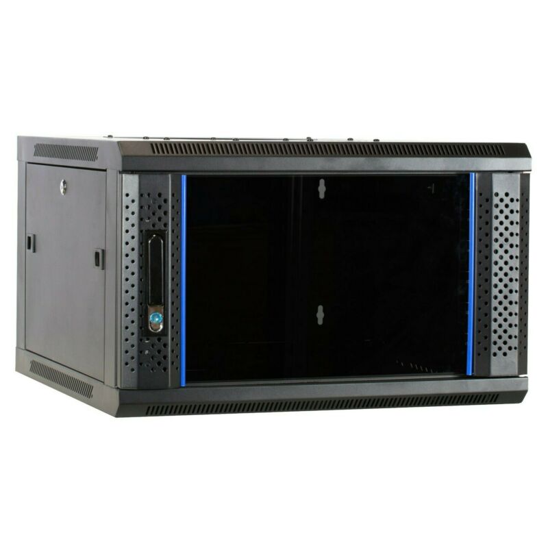 6 HE Netzwerkschrank, Wandschrank mit Glastür, unmontiert 600 x 600 x 368 mm (BxTxH)