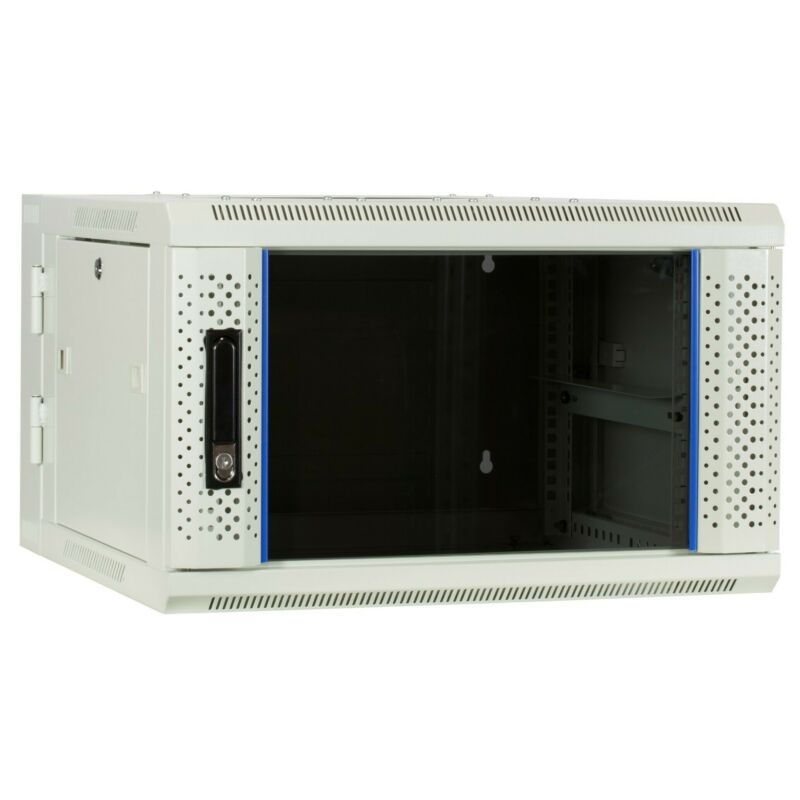 6 HE weißer Netzwerkschrank, schwenkbarer Wandschrank mit Glastür 600 x 600 x 368 mm (BxTxH)