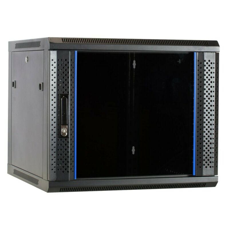 9 HE 19 Zoll Netzwerkschrank, Wandschrank mit Glastür 600 x 600 x 501 mm (BxTxH)