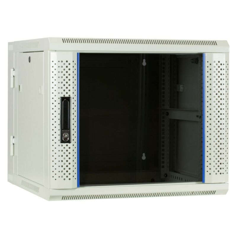9 HE weißer Netzwerkschrank, schwenkbarer Wandschrank mit Glastür 600 x 600 x 501 mm (BxTxH)