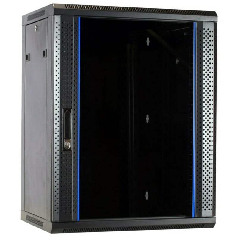15 HE Netzwerkschrank, Wandschrank mit Glastür, unmontiert 600 x 600 x 770 mm (BxTxH)