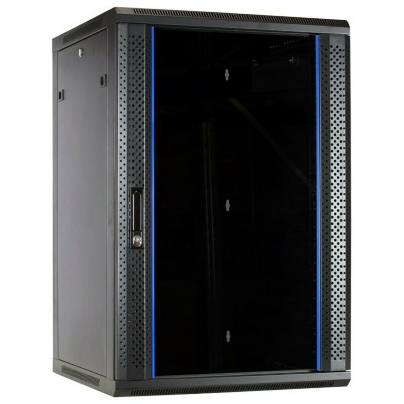 18 HE Netzwerkschrank, Wandschrank mit Glastür 600 x 600 x 900 mm (BxTxH)