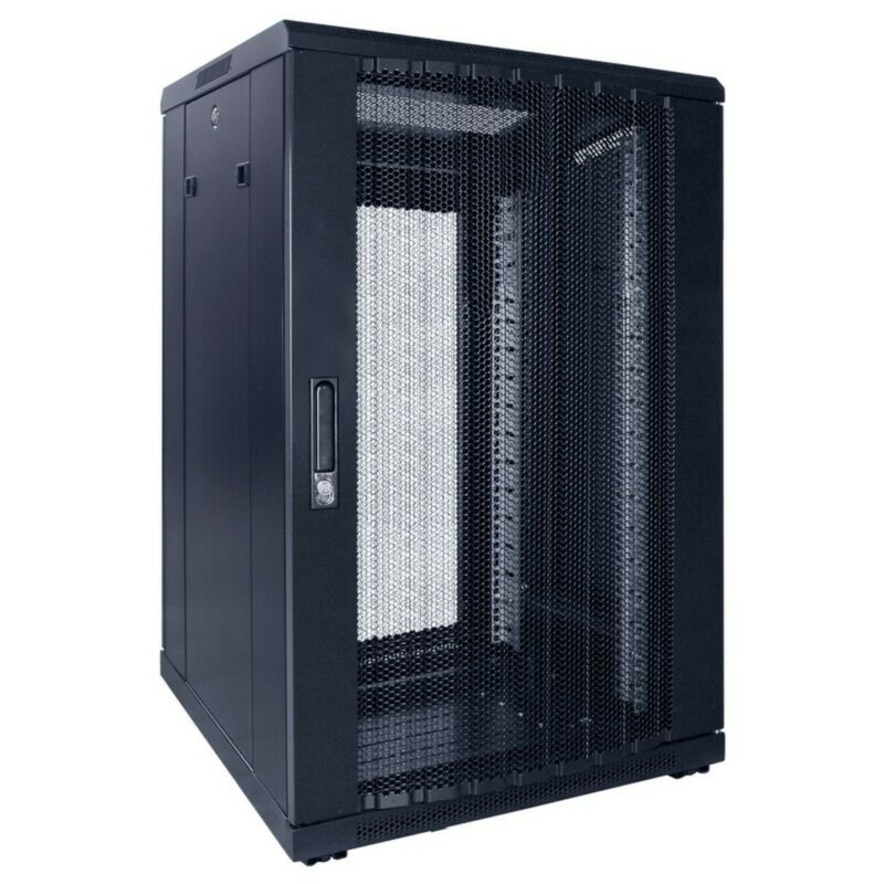 18 HE 19 Zoll Netzwerkschrank mit perforierter Tür 600 x 600 x 1000 mm (BxTxH)
