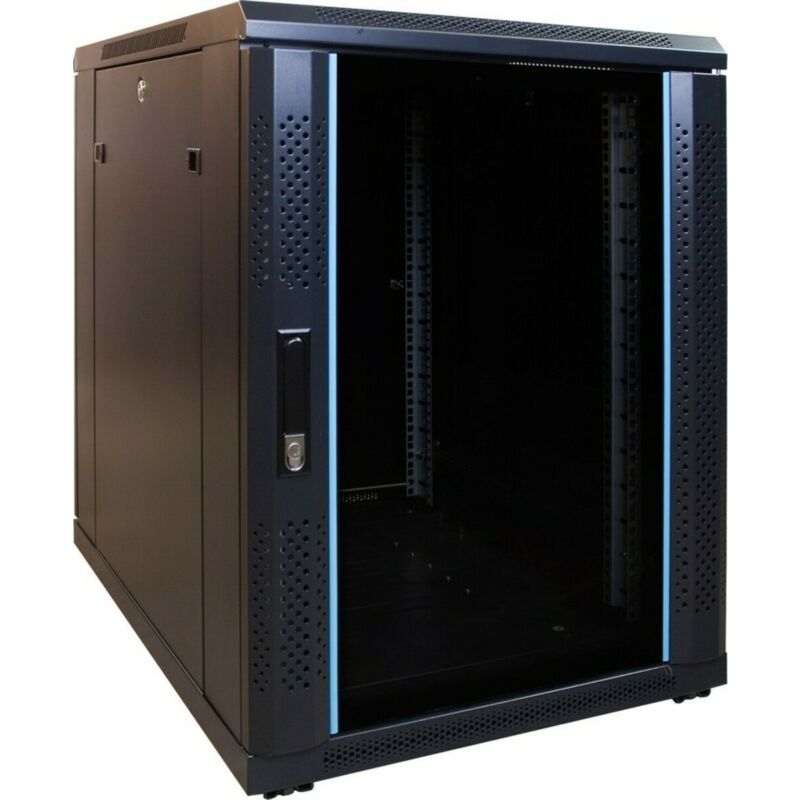 15 HE kleiner Netzwerkschrank mit Glastür 600 x 600 x 860 mm (BxTxH)