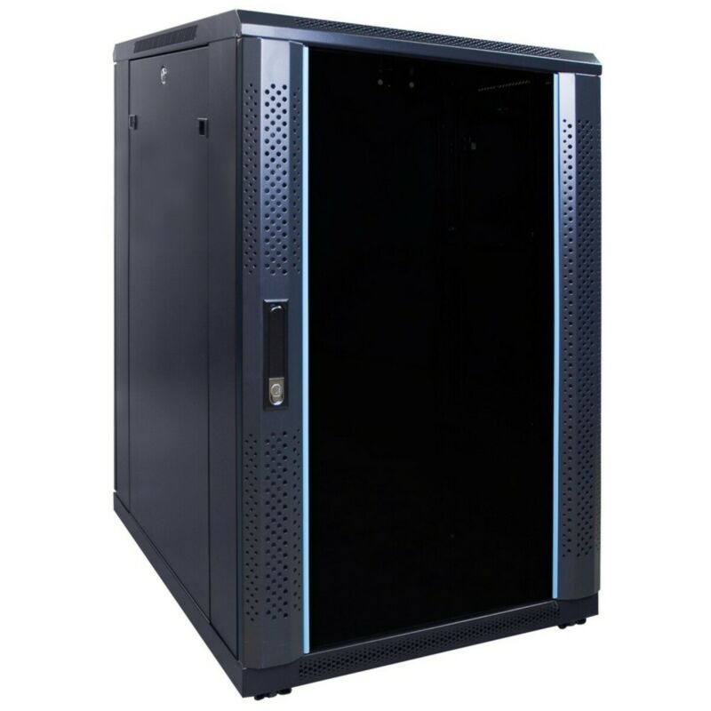 18 HE 19 Zoll Netzwerkschrank mit Glastür 600 x 800 x 1000 mm (BxTxH)