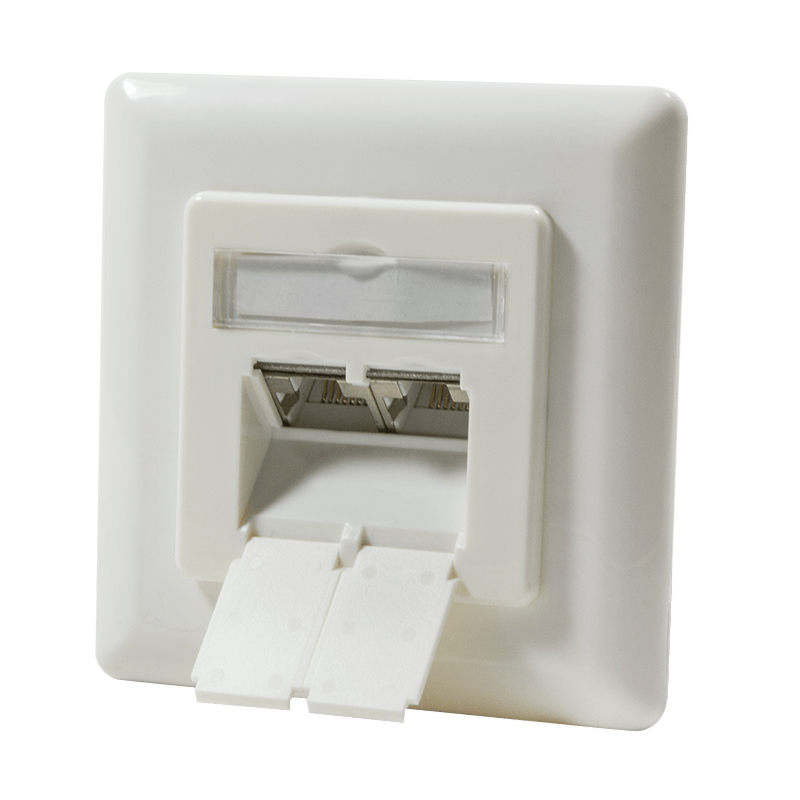 Unterputzdose CAT 6 / Class E 2-fach, geschirmt, 2 x RJ45, Farbe Elfenbein