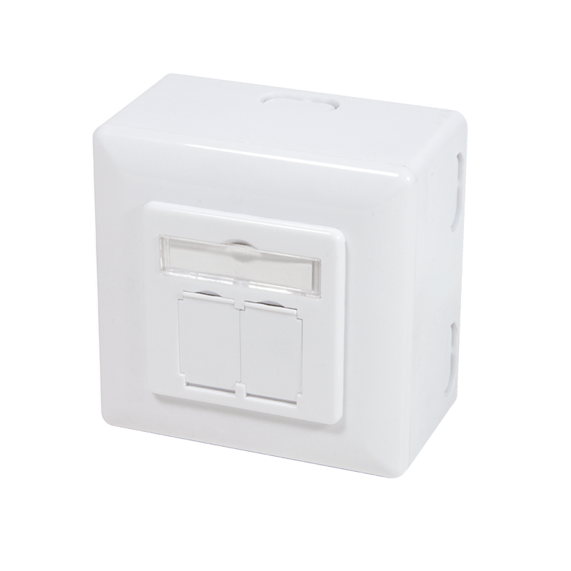 Aufputzdose CAT 6A / Class E 2-fach, geschirmt, 2 x RJ45, Farbe Weiß