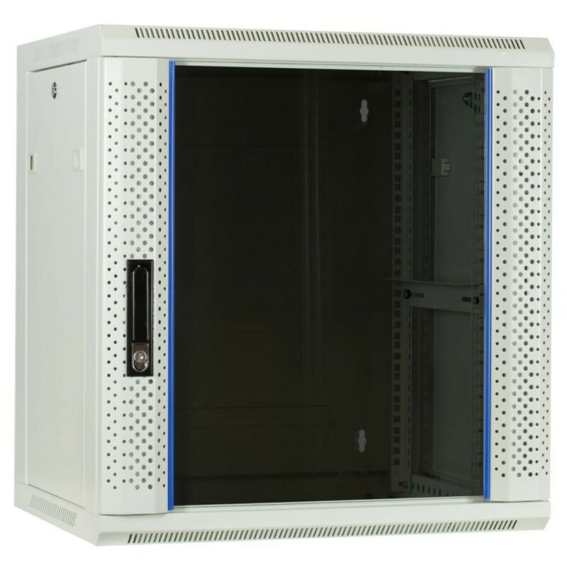 12 HE weißer Netzwerkschrank, Wandschrank mit Glastür 600 x 450 x 634 mm (BxTxH) 