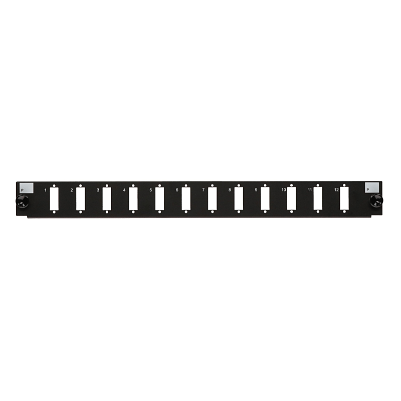 Frontplatte LC/SC 12-Port schwarz Quad/Duplex, geeignet für universelle Glasfaserablage