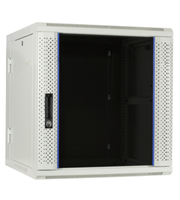 12 HE weißer Netzwerkschrank, schwenkbarer Wandschrank mit Glastür 600 x 600 x 635 mm (BxTxH) 