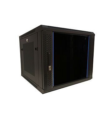9 HE Serverschrank, 19” Wandgehäuse mit Glastür und Perforierte Seitenwände (BxTxH) 600 x 600 x 501mm