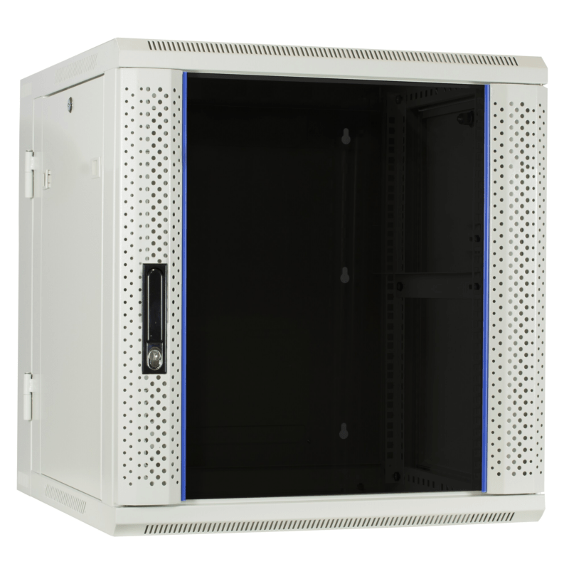 12 HE weißer Netzwerkschrank, schwenkbarer Wandschrank mit Glastür 600 x 600 x 635 mm (BxTxH)