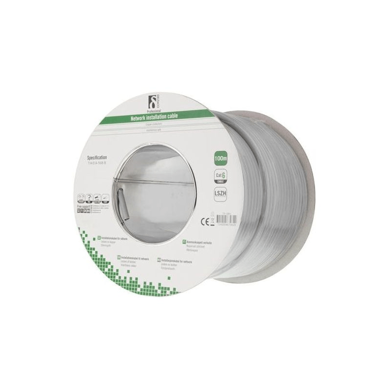 Alfaco Cat6 F/UTP-Kabel auf Rolle starrleiter 100 m grau LSZH – (Eca)