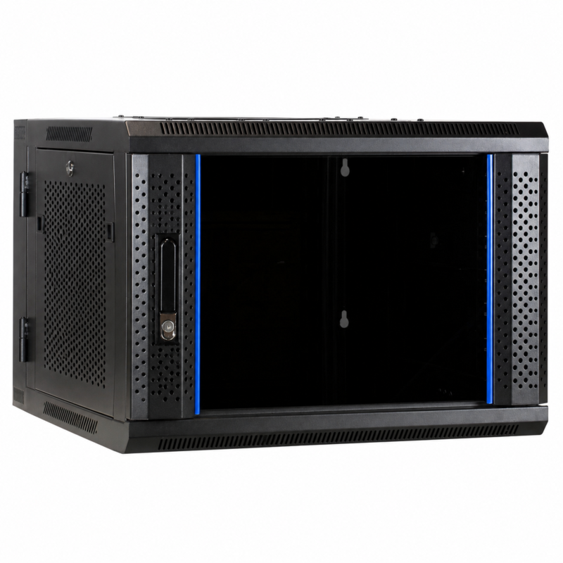 6 HE Netzwerkschrank, schwenkbarer Wandschrank mit Glastür und perforierten Seitenwänden 600x600x770mm