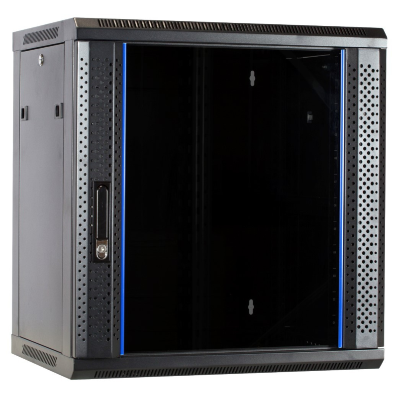 12 HE Netzwerkschrank, Wandschrank mit Glastür, unmontiert 600 x 450 x 634 mm (BxTxH) 