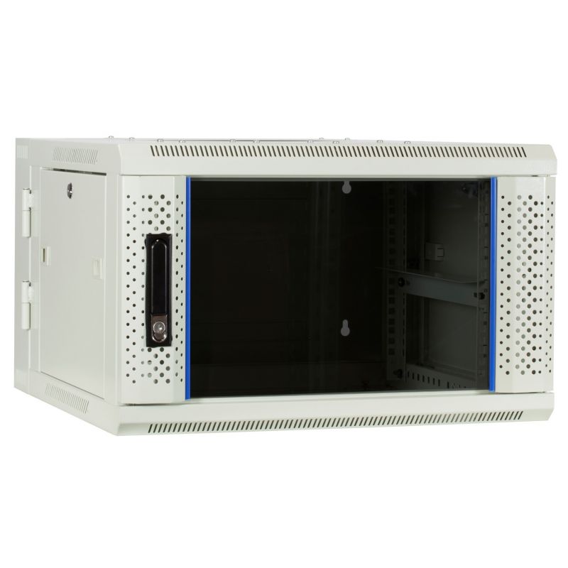 6 HE weißer Netzwerkschrank, schwenkbarer Wandschrank mit Glastür 600 x 600 x 368 mm (BxTxH)
