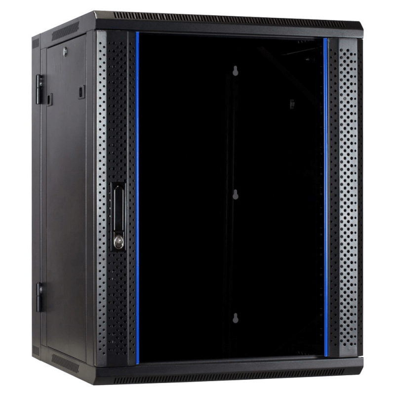 18 HE Netzwerkschrank, schwenkbarer Wandschrank mit Glastür 600 x 600 x 900 mm (BxTxH)