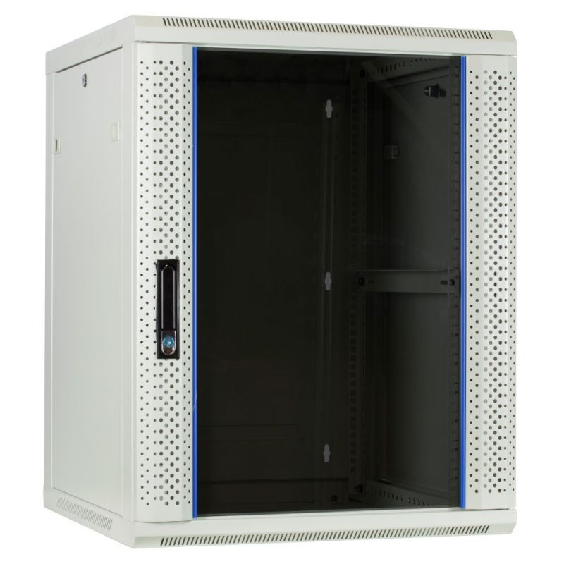 15 HE weißer Netzwerkschrank, Wandschrank mit Glastür 600 x 600 x 770 mm (BxTxH) 