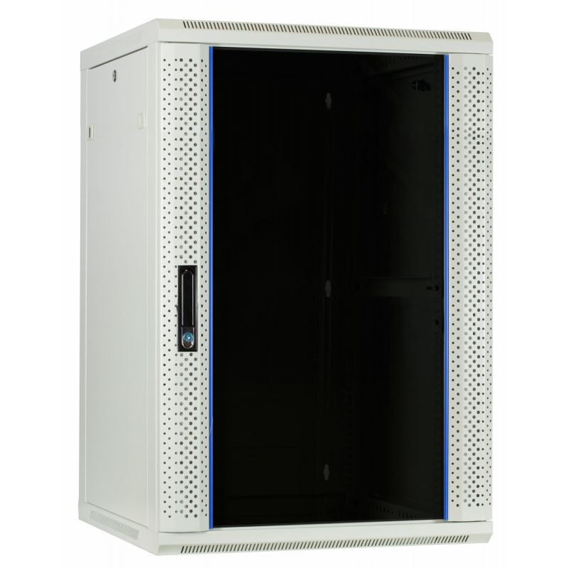 18 HE weißer Netzwerkschrank, Wandschrank mit Glastür 600 x 600 x 900 mm (BxTxH)