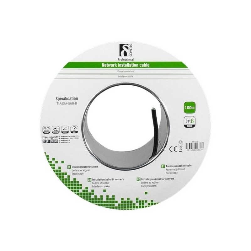 Alfaco Cat6 F/UTP-Kabel auf Rolle starrleiter 100 m grau LSZH – (Eca)