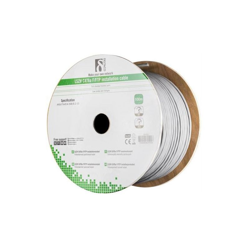 Alfaco Cat6 F/FTP-Kabel auf Rolle starrleiter 100 m grau LSZH – (Eca)