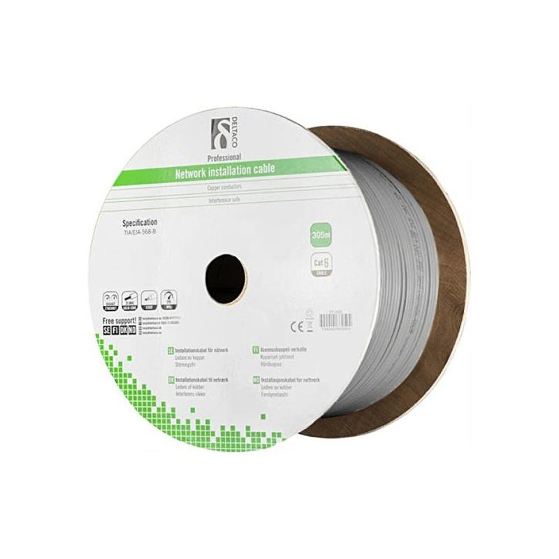 Alfaco Cat6 F/UTP-Solid-Core-Kabel auf Rolle 305 m grau LSZH – (Eca)