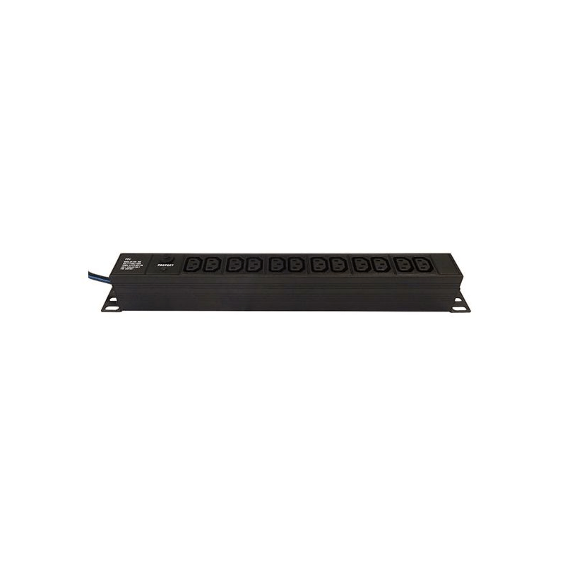 12-fach Steckdosenleiste mit C13-Steckern, Spannungsanzeige und Überspannungsschutz, 19 Zoll.