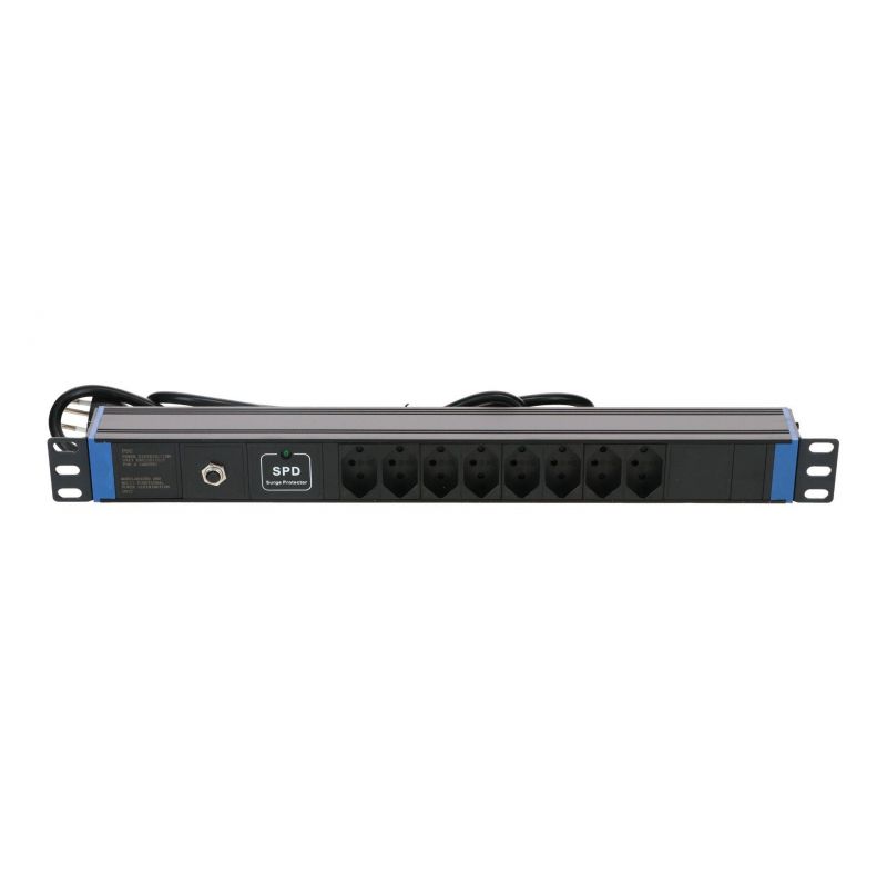 19" Schweizer Steckdosenleiste Surge Protection Device - 8-fach