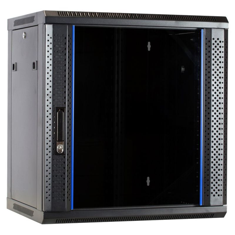 12 HE Netzwerkschrank, Wandschrank mit Glastür, unmontiert 600 x 450 x 634 mm (BxTxH) 